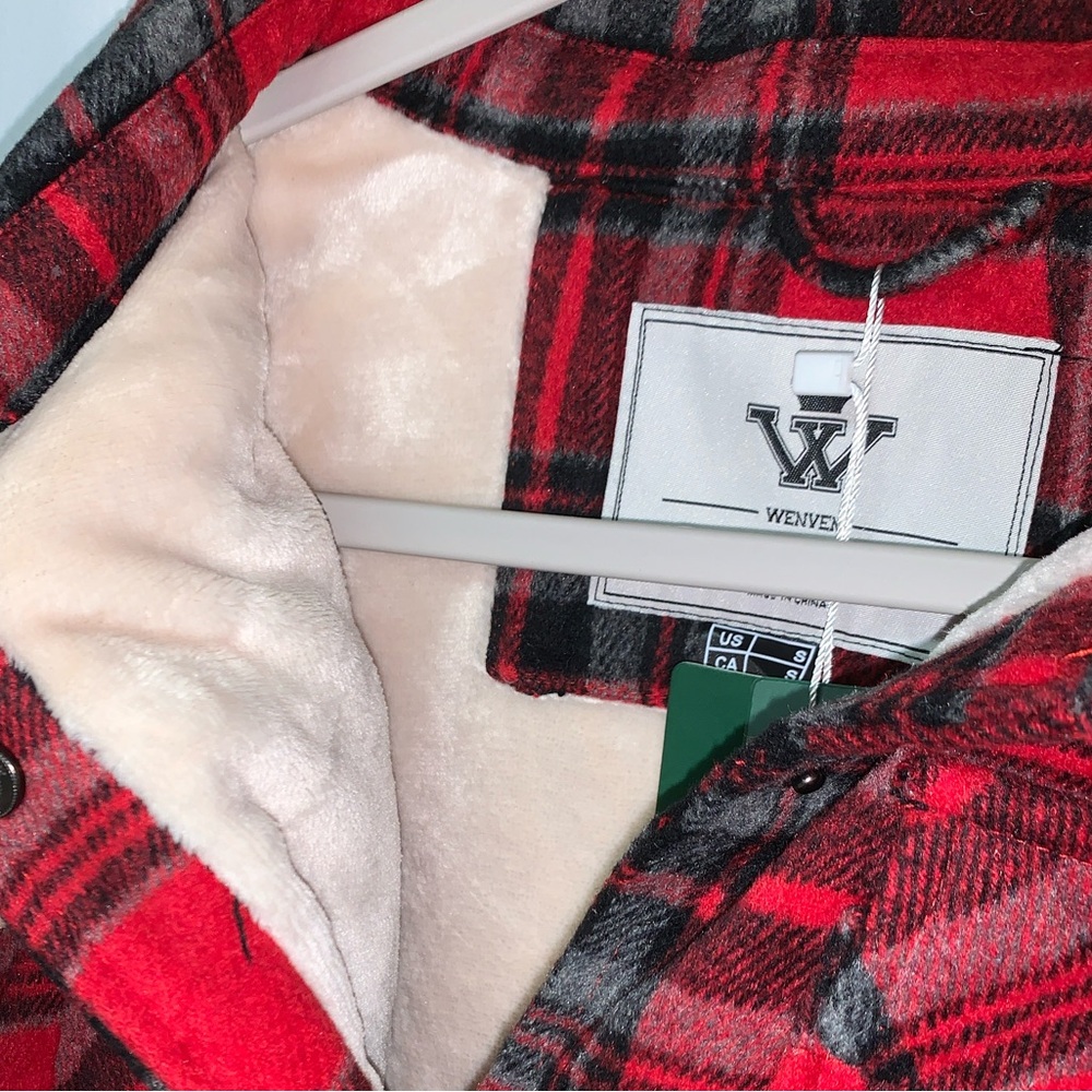 Wenven Red Plaid Button-Up Jacket NWT - image 7